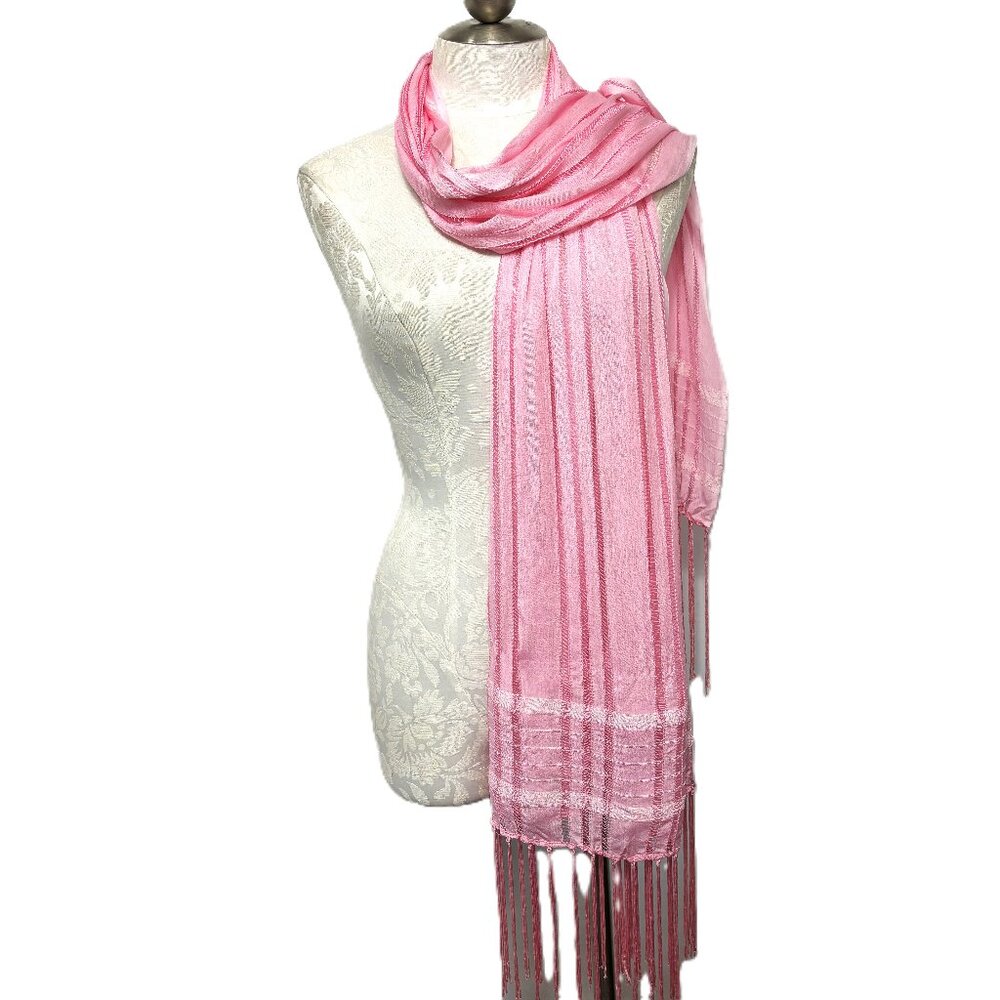Lucy’s Silk Soft Pink Woven Scarf with Fringe